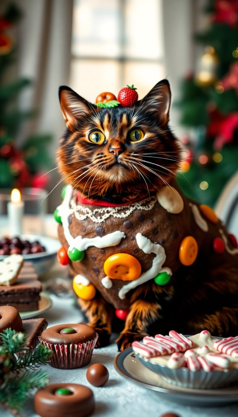 15 Adorable Christmas Cat Costumes That Will Steal Everyone's Heart (You Won't Believe #7!) - 12. Festive Fruitcake