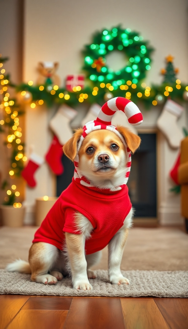 16 Cute Handmade Dog Costumes for Christmas (Your Pup Will Be Adorable!) - 12. Sweet Candy Cane