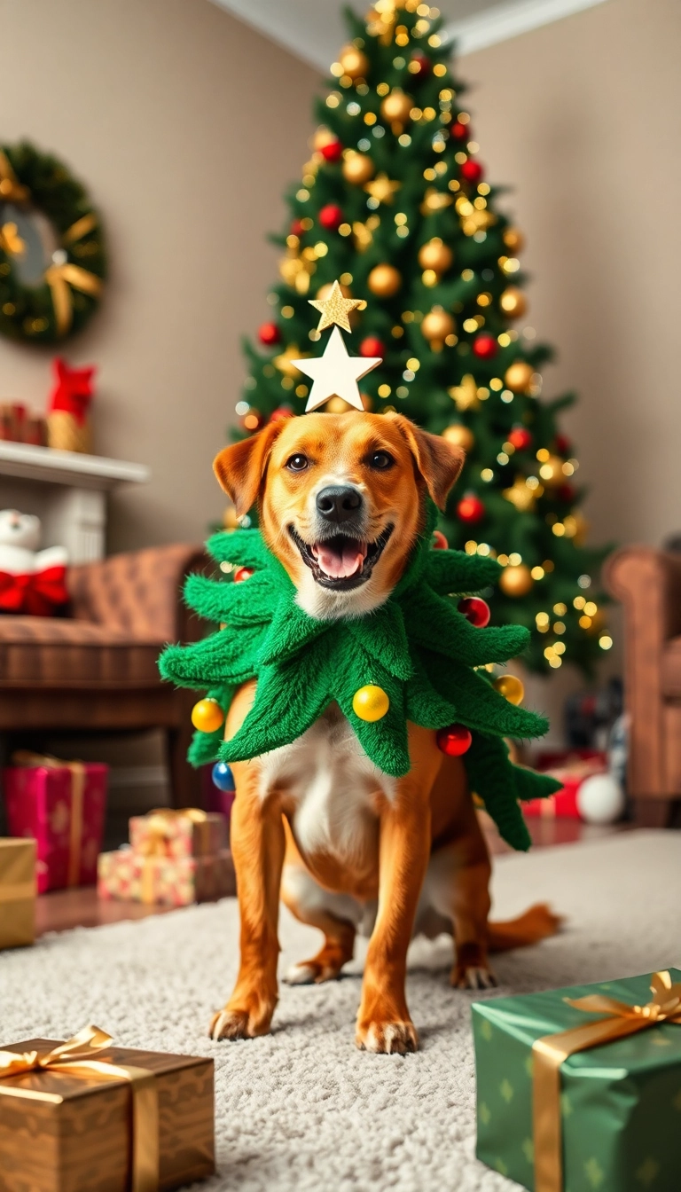 16 Cute Handmade Dog Costumes for Christmas (Your Pup Will Be Adorable!) - 3. Cozy Christmas Tree