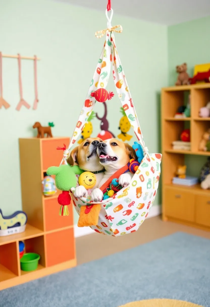 13 Incredible DIY Pet Projects for Toy Boxes (Your Dog Will Love #7!) - 5. Hanging Toy Hammock