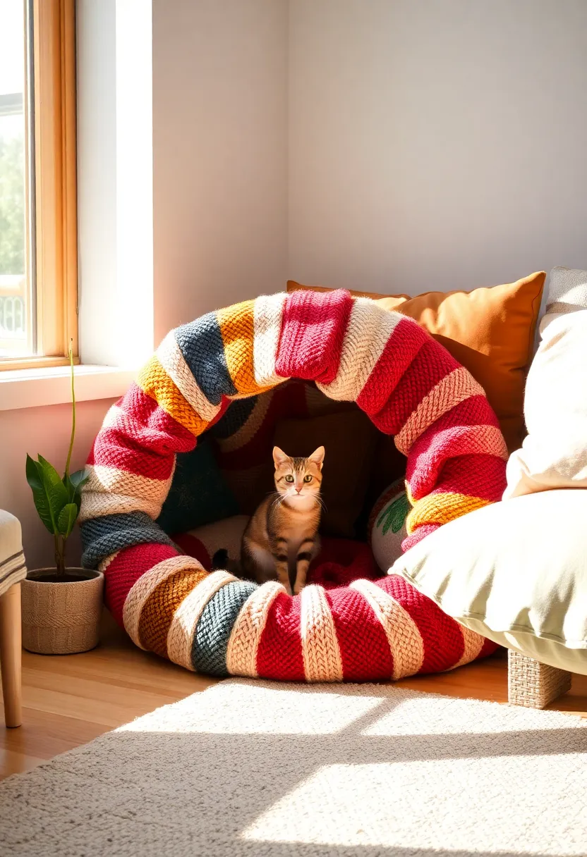 20 Ingenious Homemade Cat Furniture Ideas That Will Have Your Feline Friends Purring in Delight! - 1. Cozy Cat Cave from Old Sweaters
