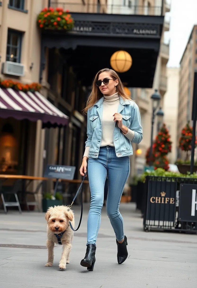 12 Functional Fall Outfits for Dog Walking That Keep You Warm and Stylish! - 5. Classic Layers: Turtle Neck & Denim Jacket