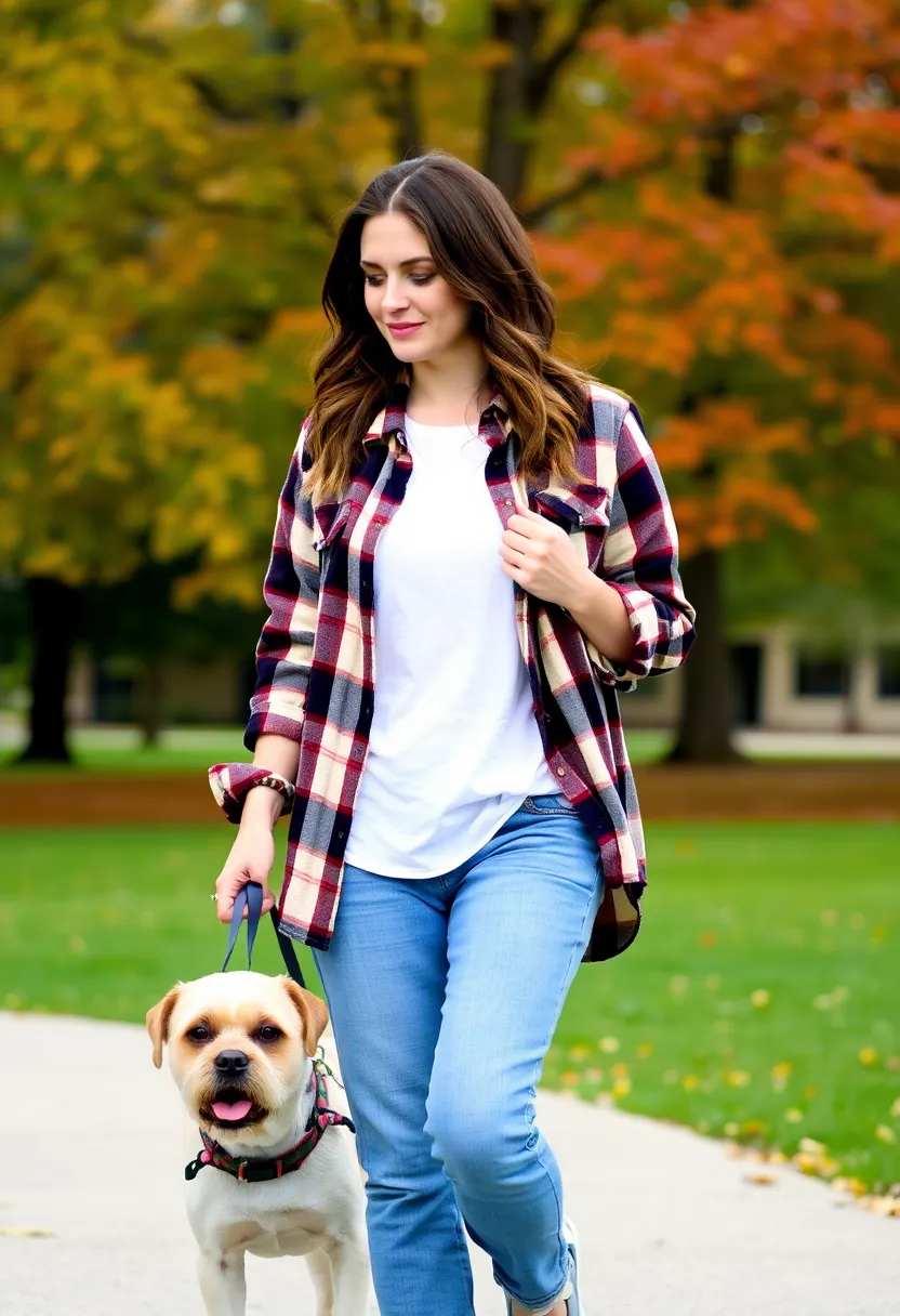 12 Functional Fall Outfits for Dog Walking That Keep You Warm and Stylish! - 9. Weekend Ready: Flannel Shirt & Comfy Jeans