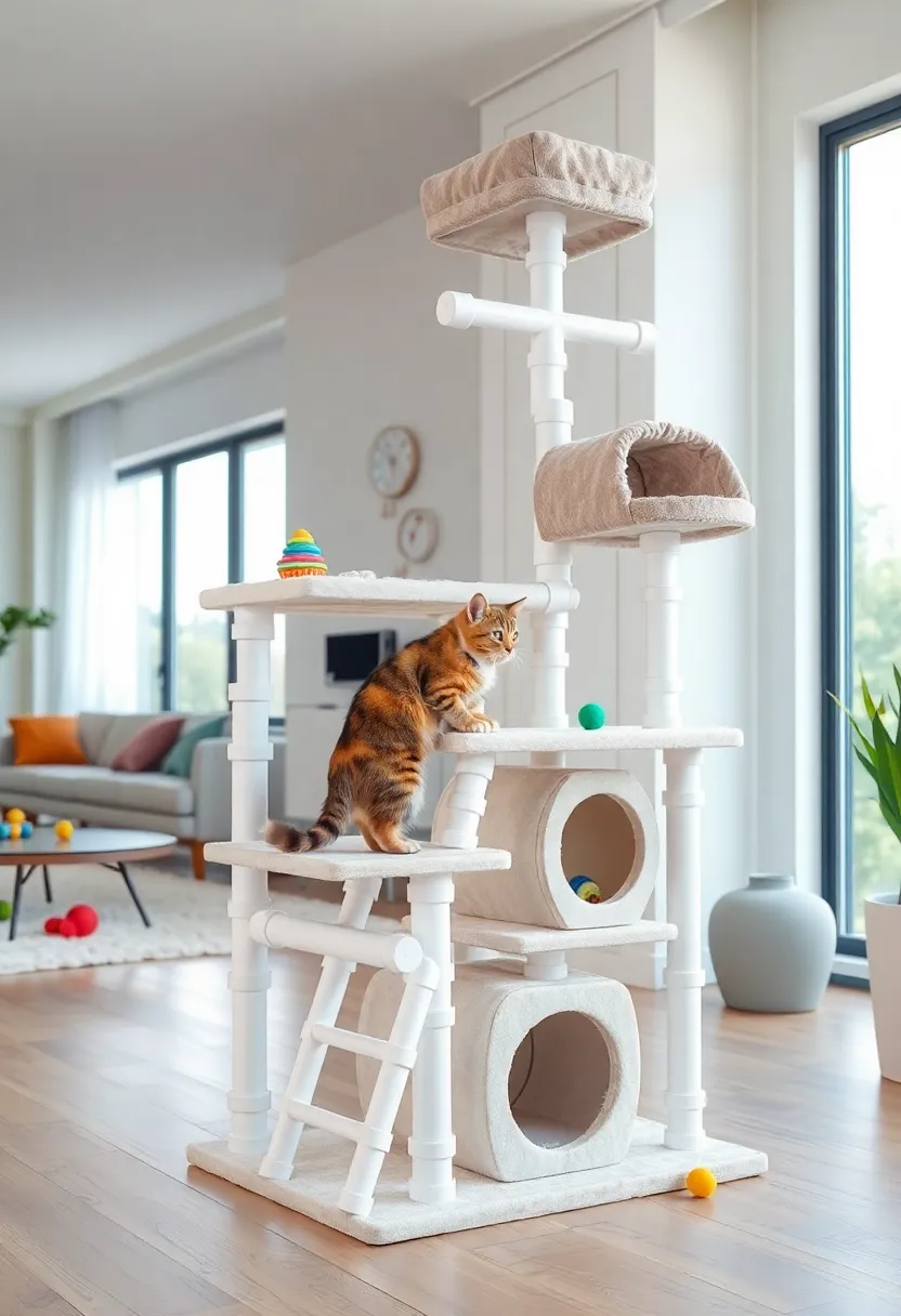 20 Ingenious Homemade Cat Furniture Ideas That Will Have Your Feline Friends Purring in Delight! - 8. Cat Tree Made from PVC Pipes