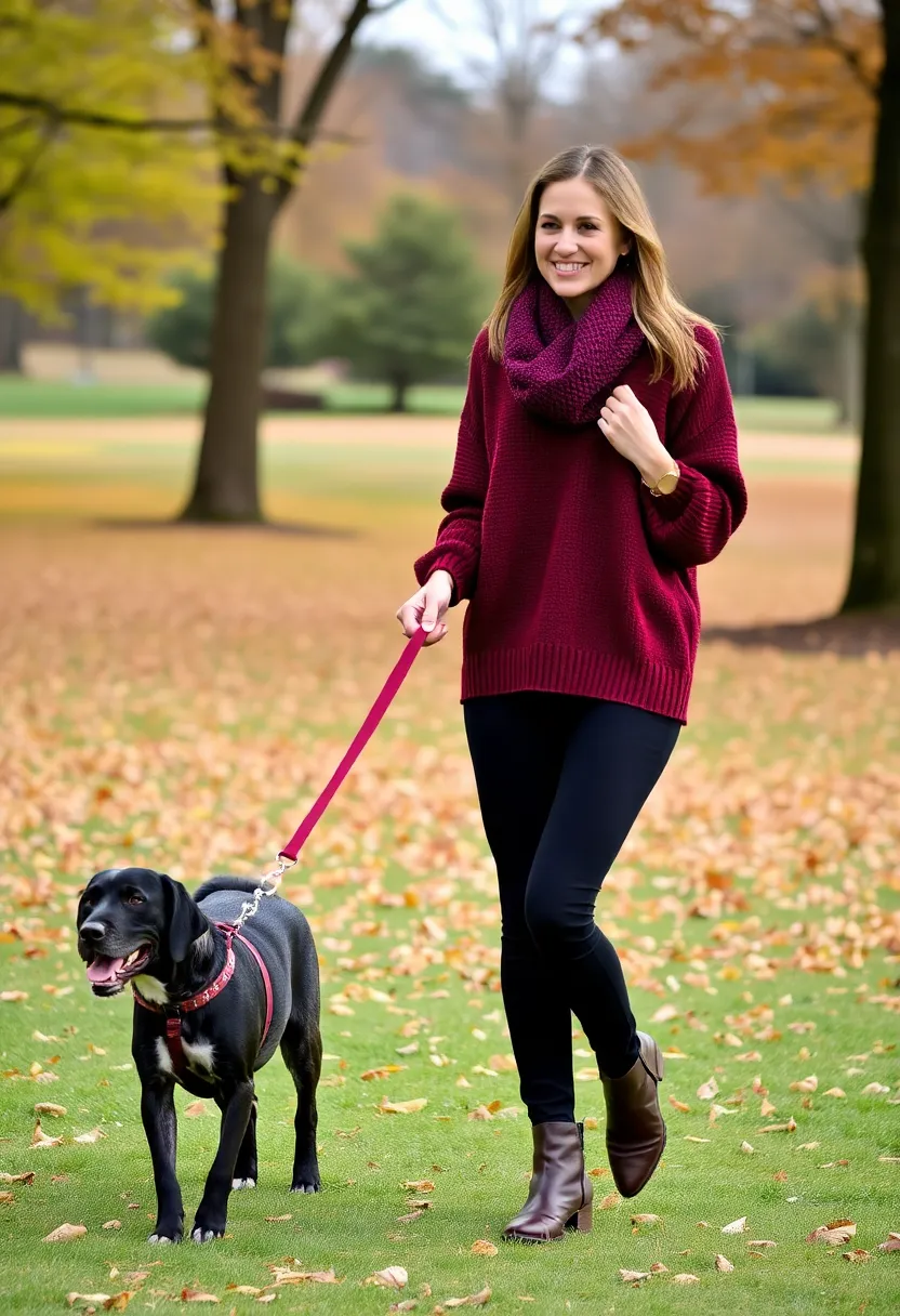 12 Functional Fall Outfits for Dog Walking That Keep You Warm and Stylish! - 1. Layered Comfort: Oversized Sweater & Leggings