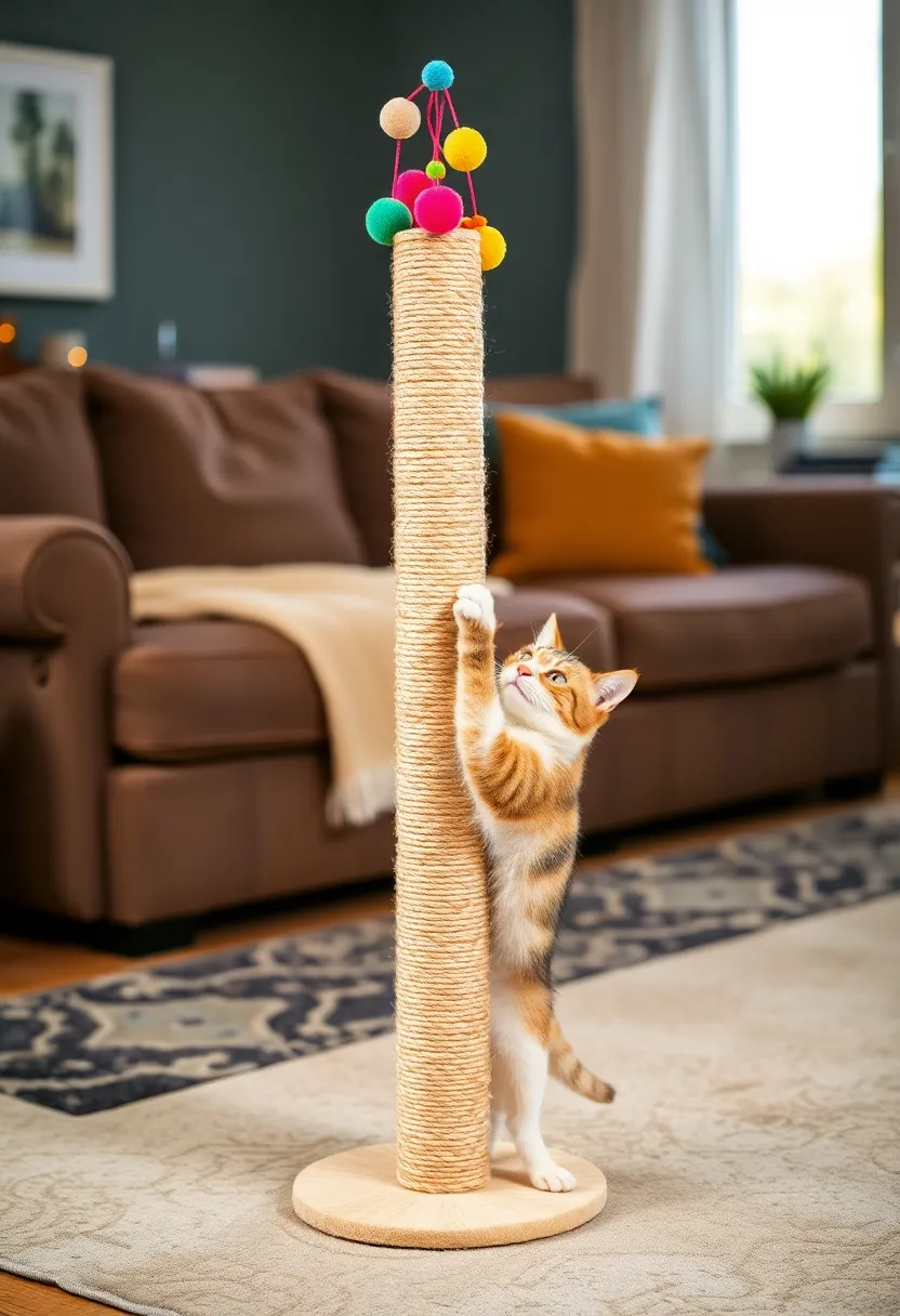 20 Ingenious Homemade Cat Furniture Ideas That Will Have Your Feline Friends Purring in Delight! - 6. DIY Scratching Post with Toys