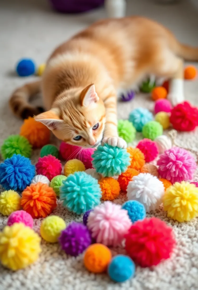 12 Creative Cat Toy Crafts That Will Keep Your Kitty Entertained for Hours! - 7. Pom-Pom Cat Balls
